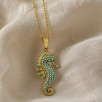 Gold Seahorse Turquoise Pendant Necklace