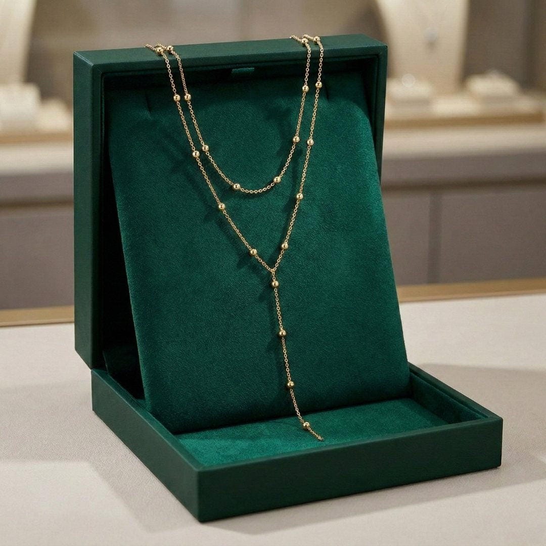 Golden Double Layer Long Tassel Bead Necklace