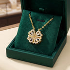 Gold Clover Necklace with Zirconia Heart Pendant