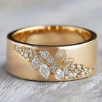 Exquisite Gold Inlay Zirconia Leaf Ring