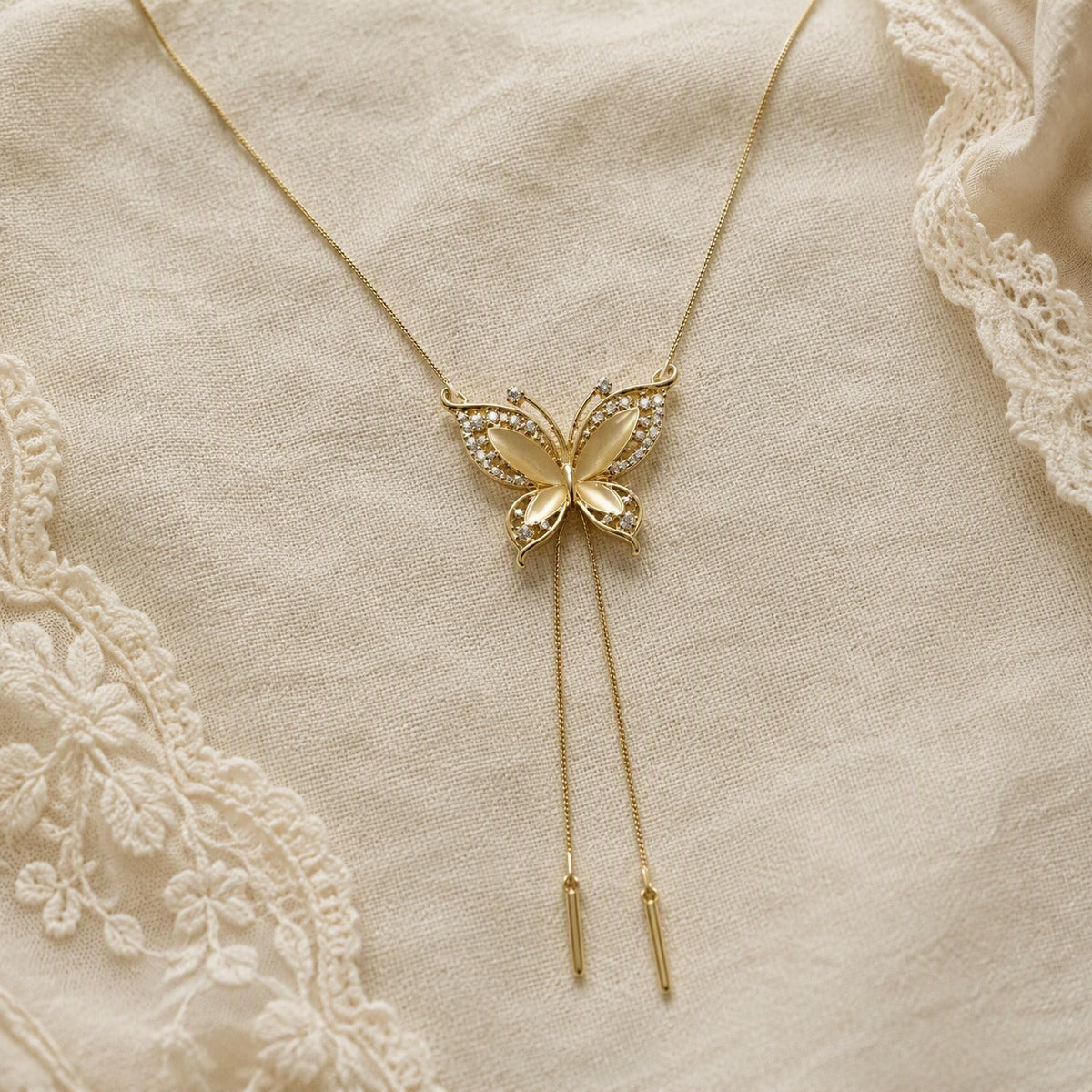 Adjustable Crystal Butterfly Pendant Necklace