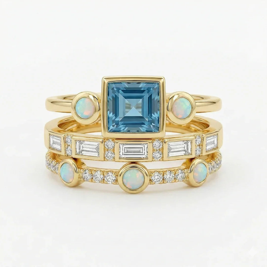 Vintage Blue Crystal Ring Set