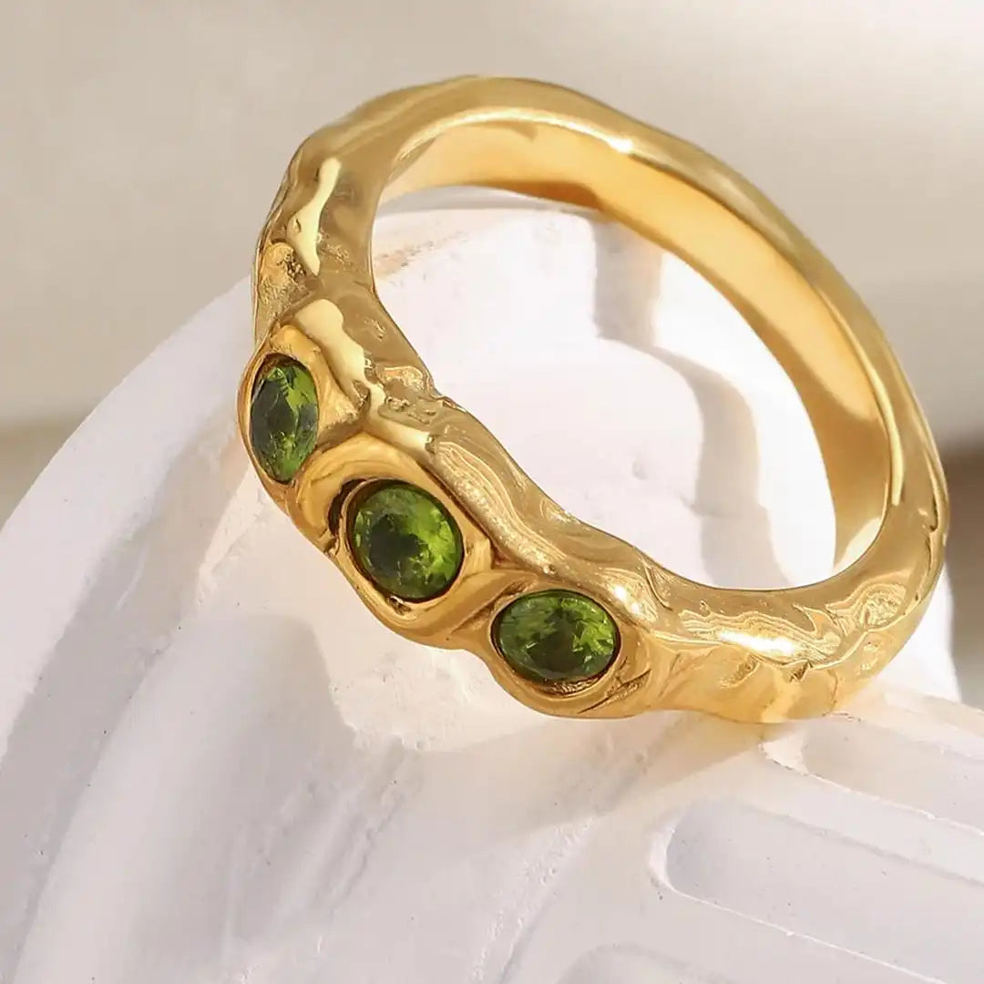 Vintage Gold Inlaid Gemstone Ring