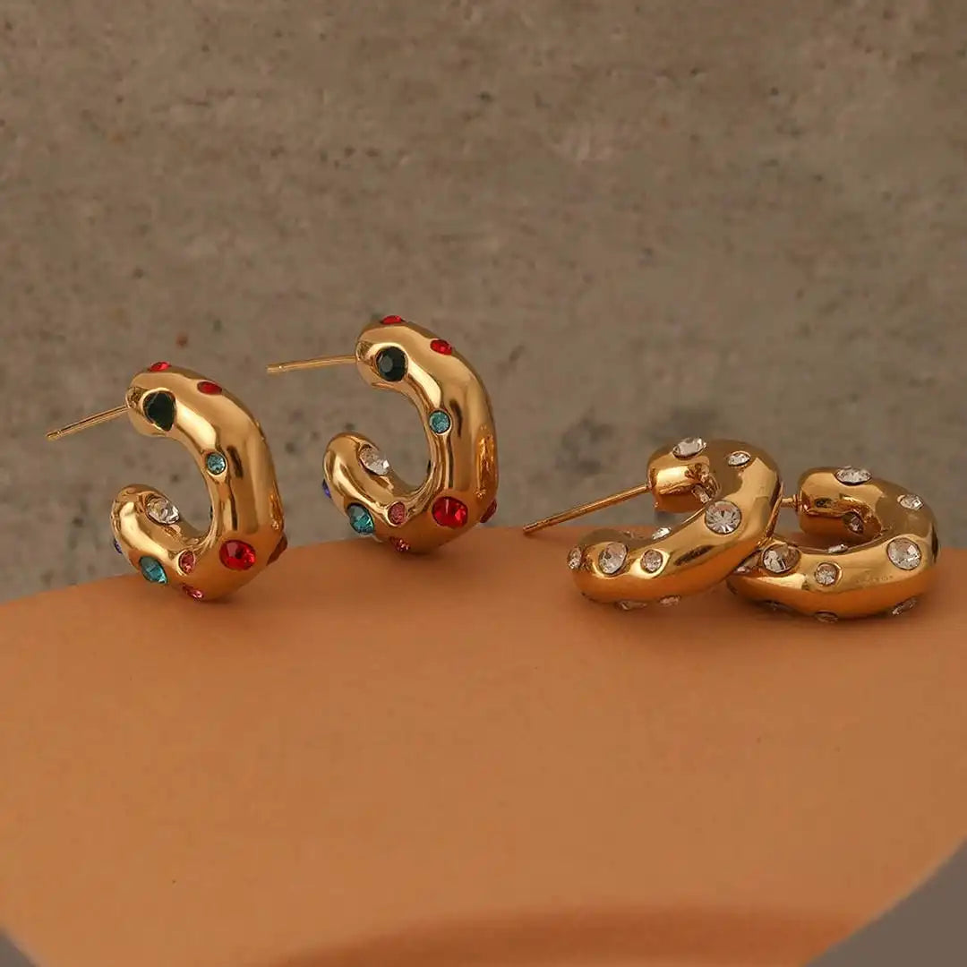 Sparkling Gold Zircon Circle Hoop Earrings