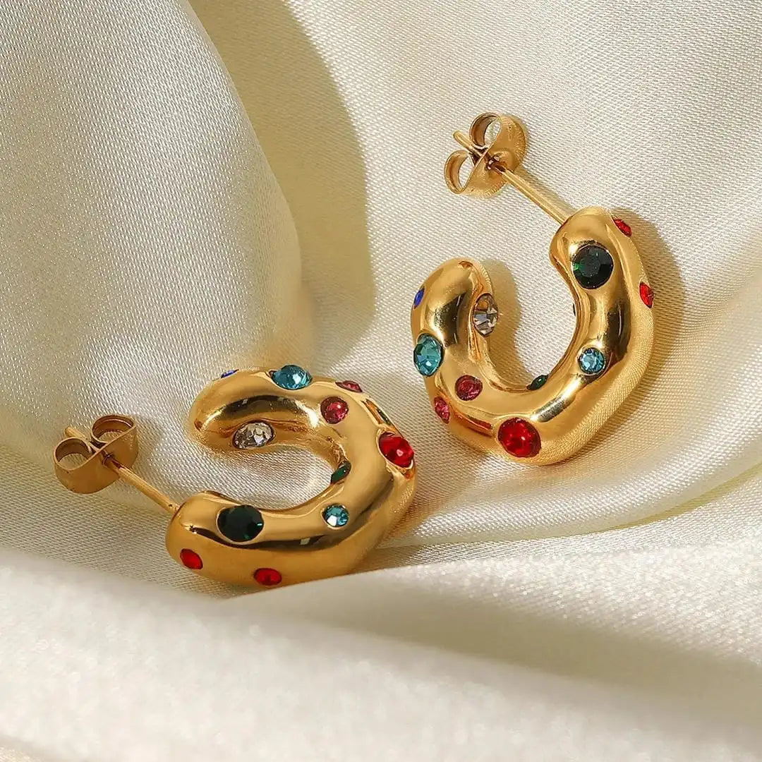 Sparkling Gold Zircon Circle Hoop Earrings
