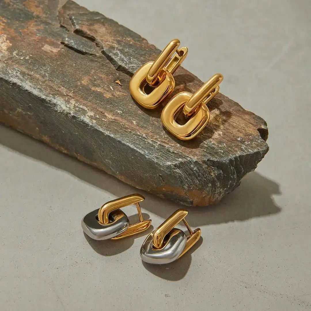 Minimalist Two-Tone Gold Oval Earrings