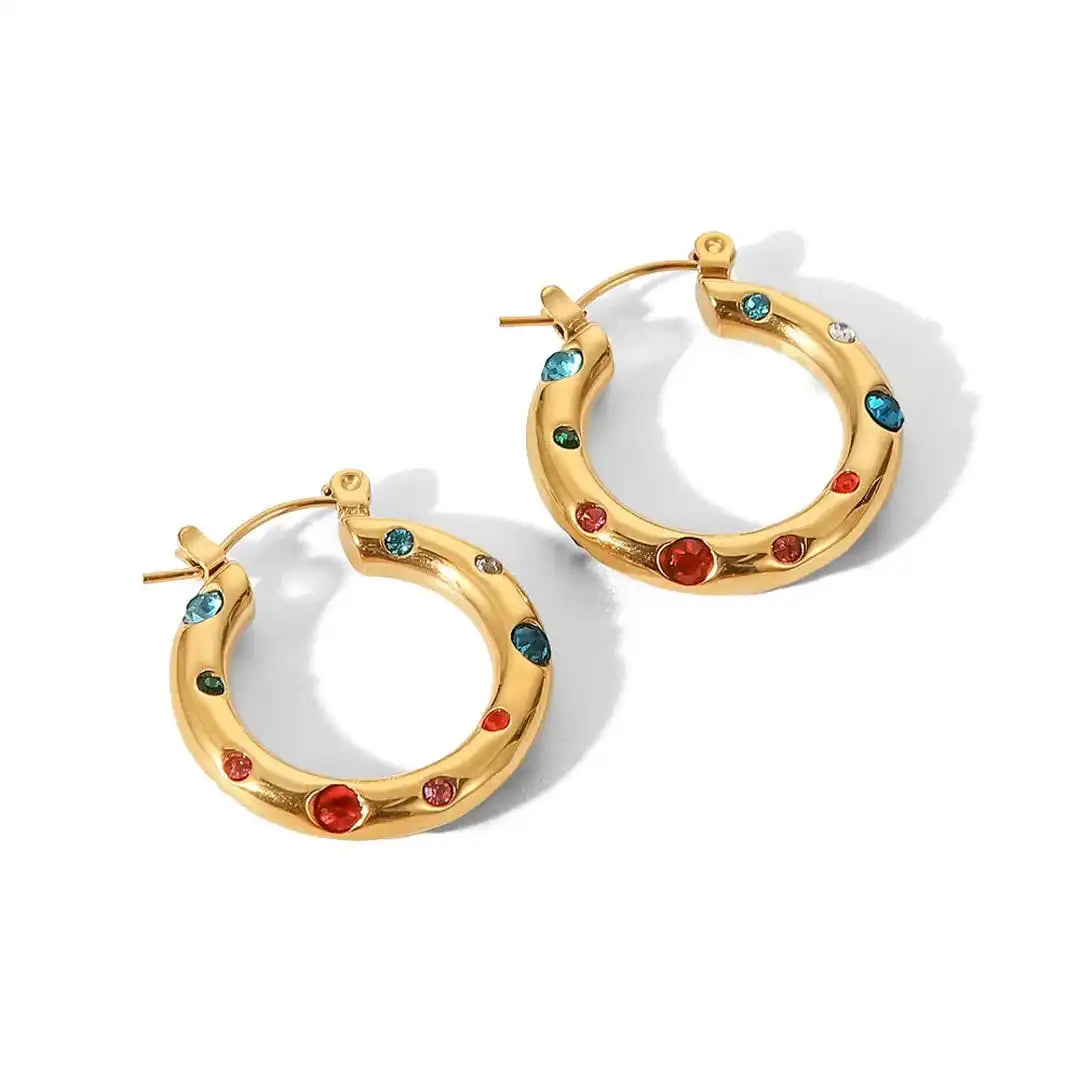 Sparkling Gold Zircon Circle Hoop Earrings