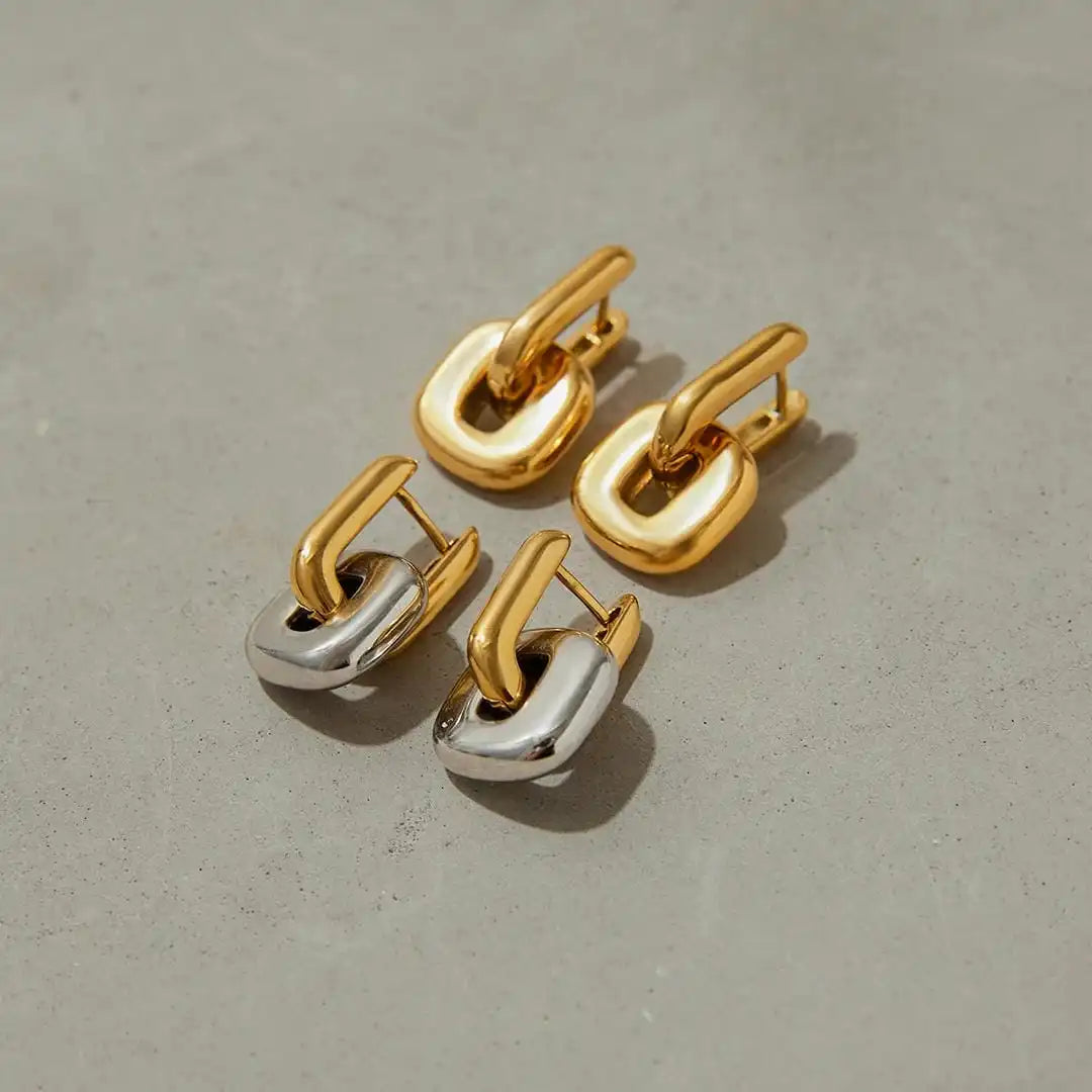 Minimalist Two-Tone Gold Oval Earrings