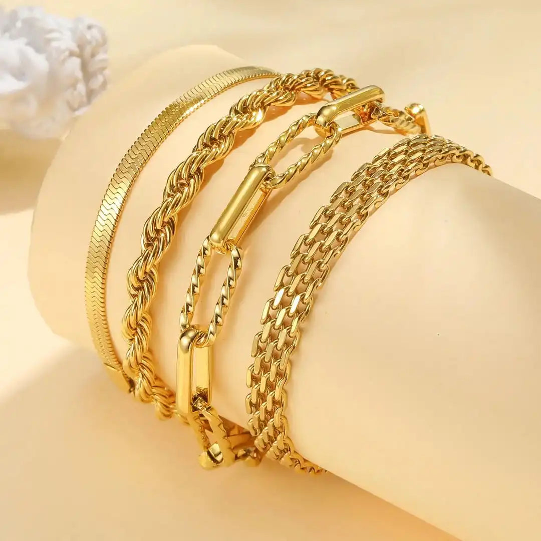 Stackable Bracelet Gold Pearl Set