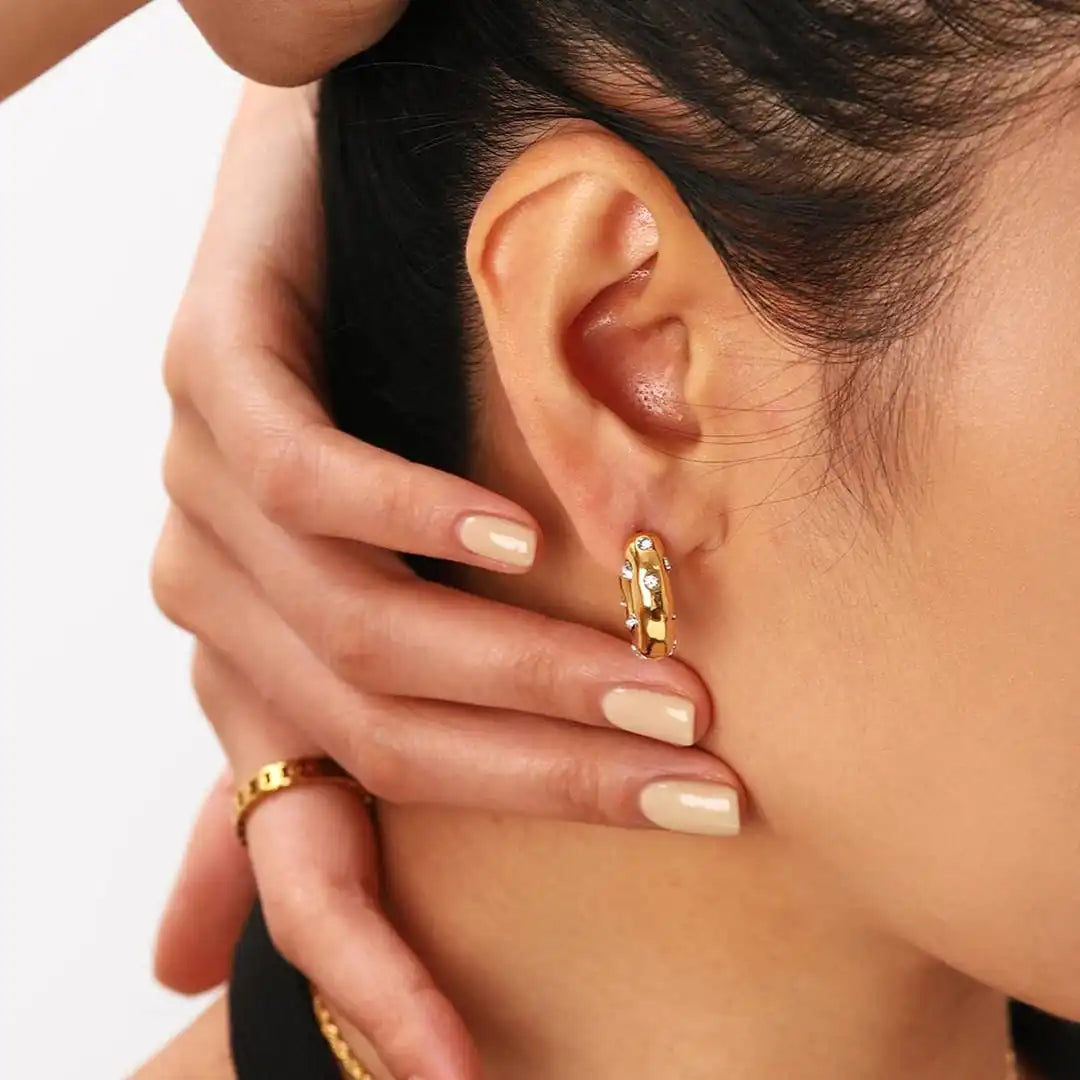 Sparkling Gold Zircon Circle Hoop Earrings