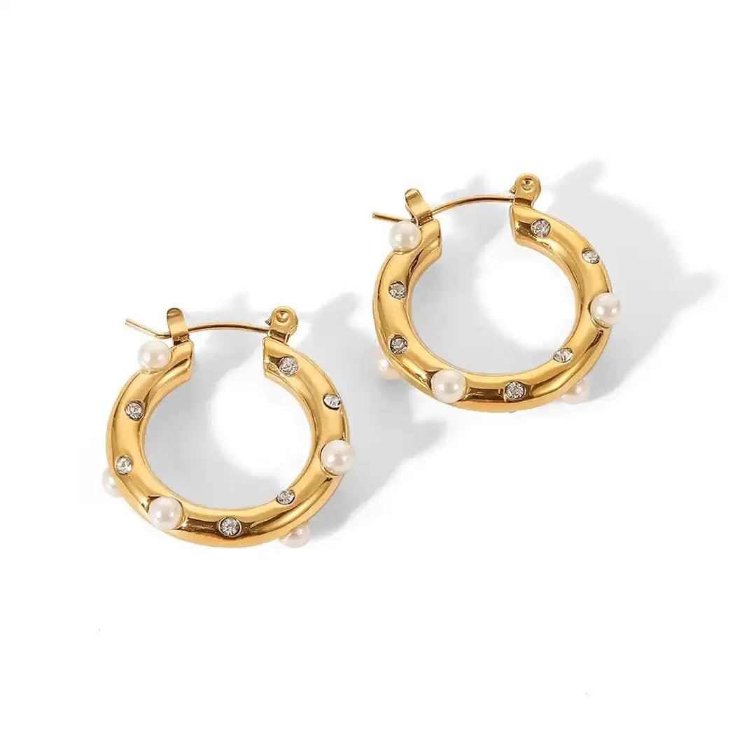 Sparkling Gold Zircon Circle Hoop Earrings