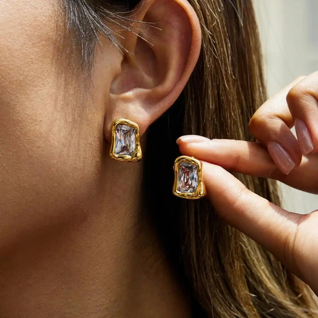 Timeless Gold Cubic Zirconia Square Earrings