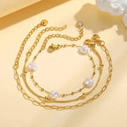 Stackable Bracelet Gold Pearl Set