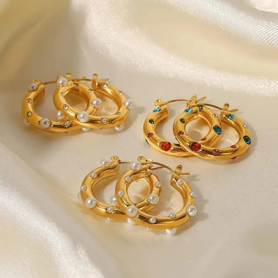Sparkling Gold Zircon Circle Hoop Earrings