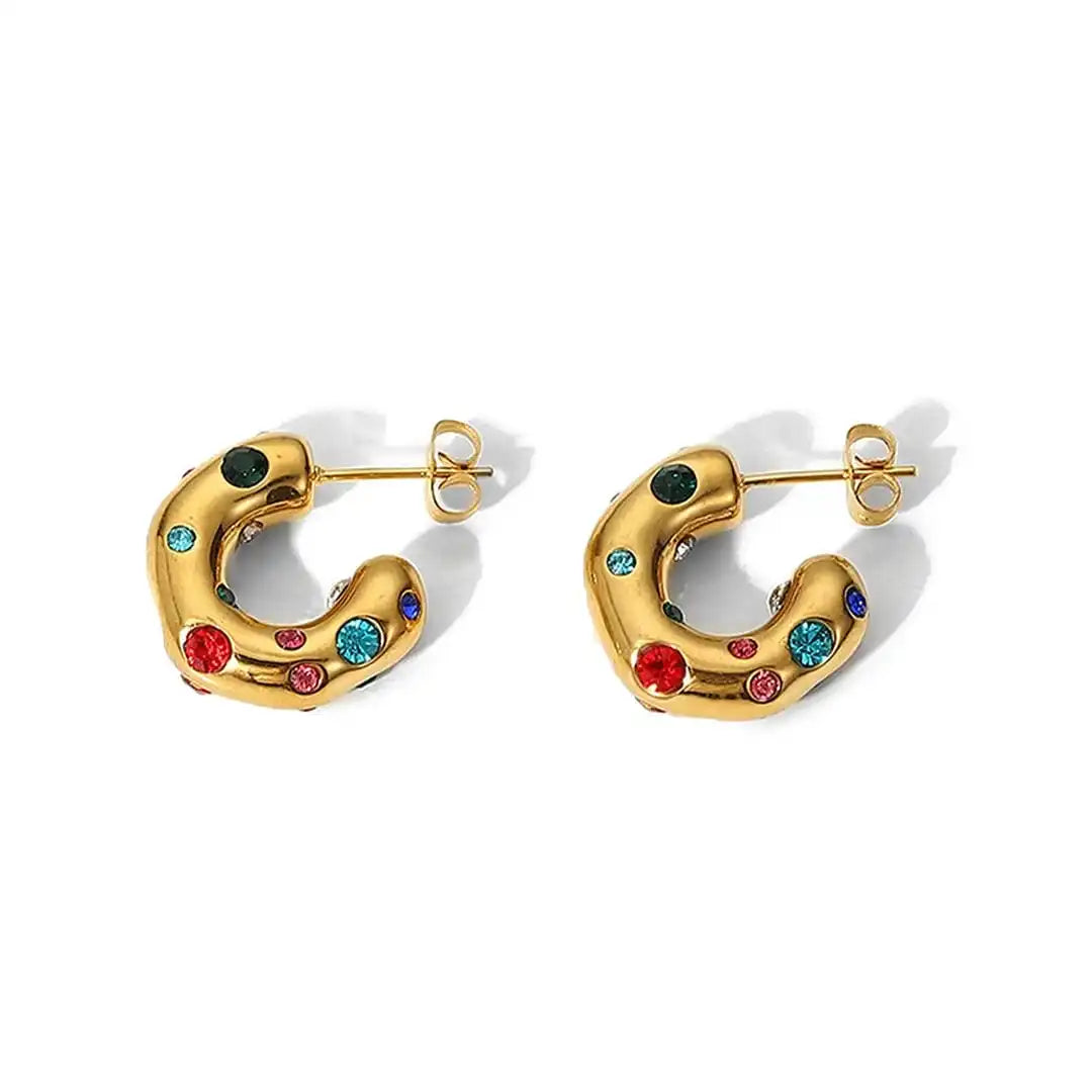 Sparkling Gold Zircon Circle Hoop Earrings