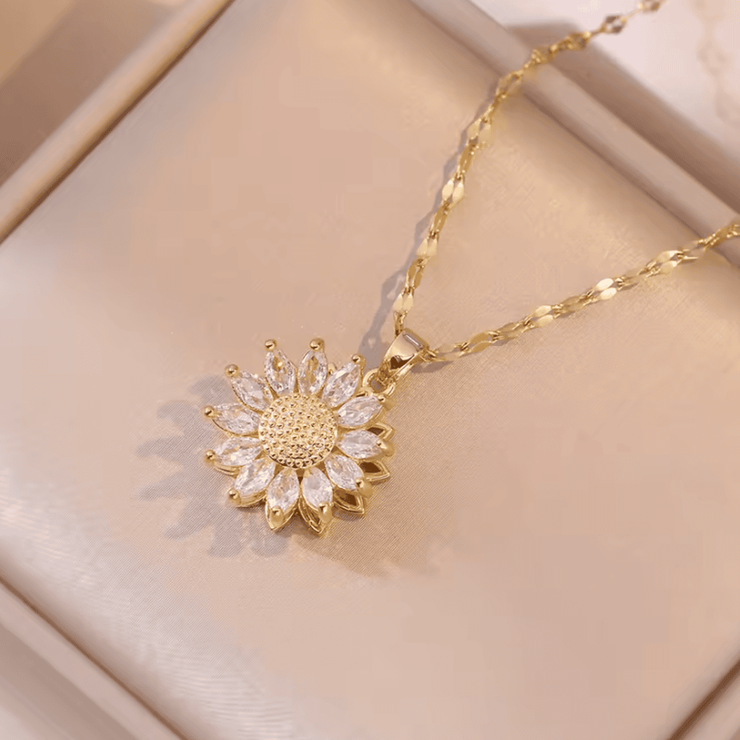Trendy Silver Sunflower Zircon Necklace & Earring Set