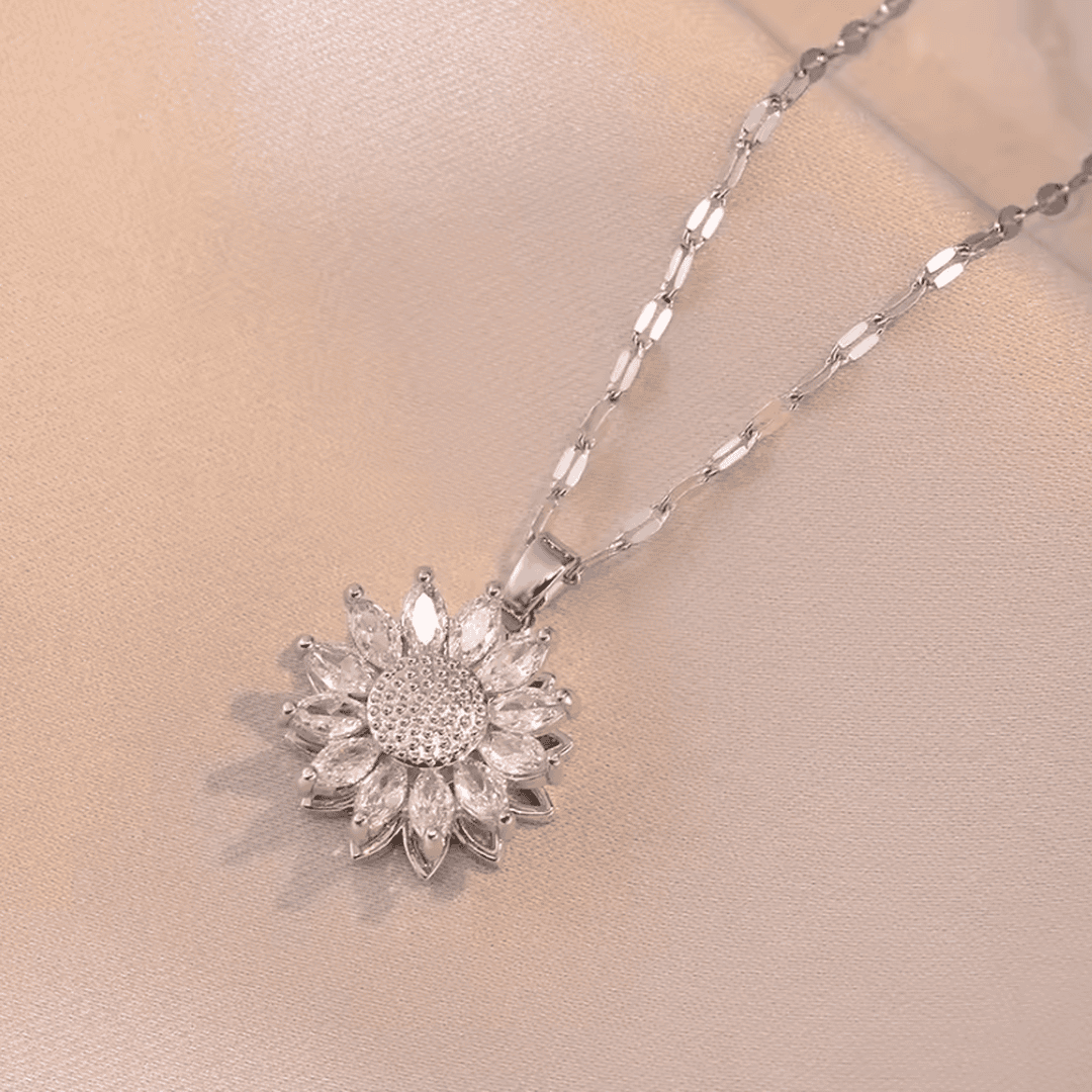 Trendy Silver Sunflower Zircon Necklace & Earring Set