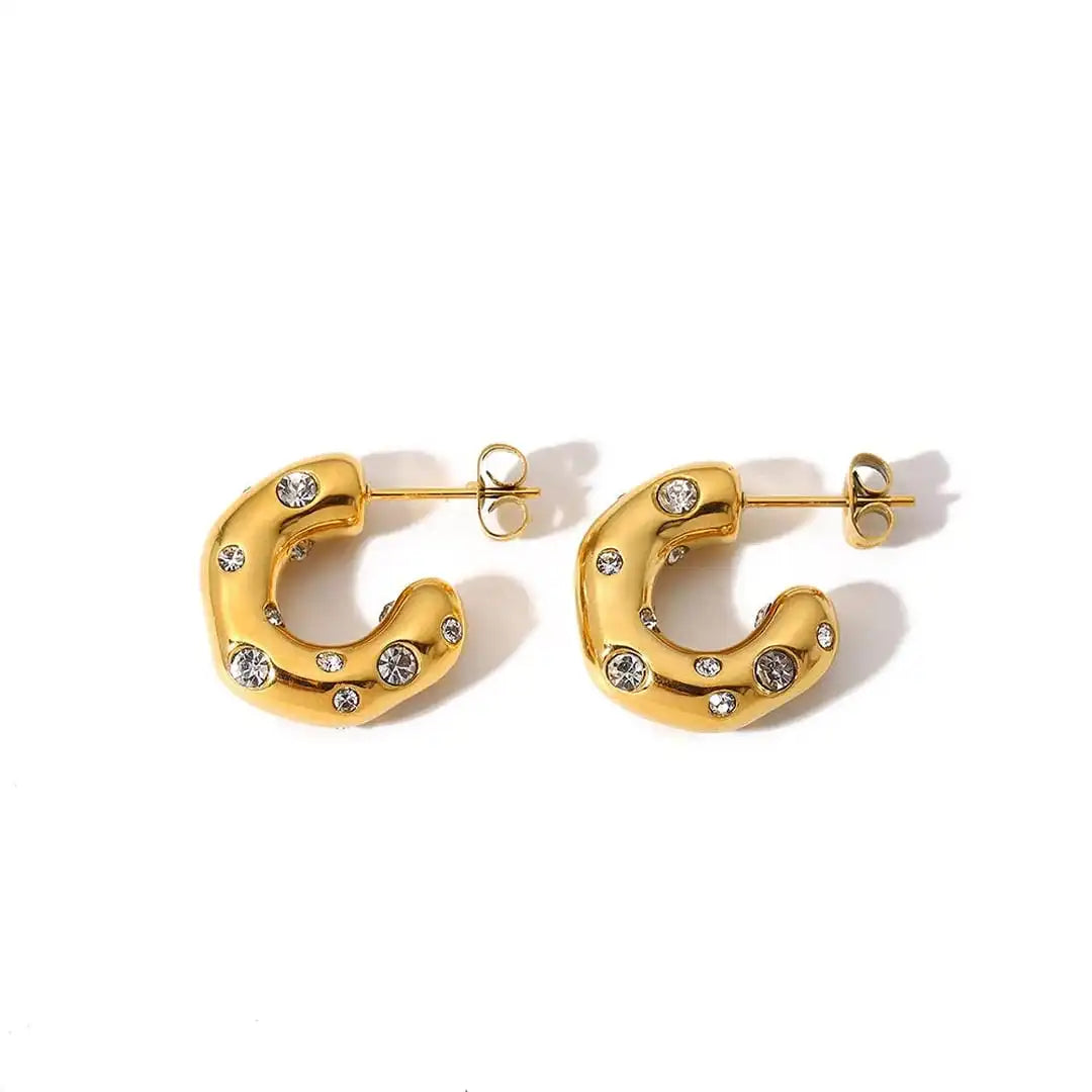 Sparkling Gold Zircon Circle Hoop Earrings