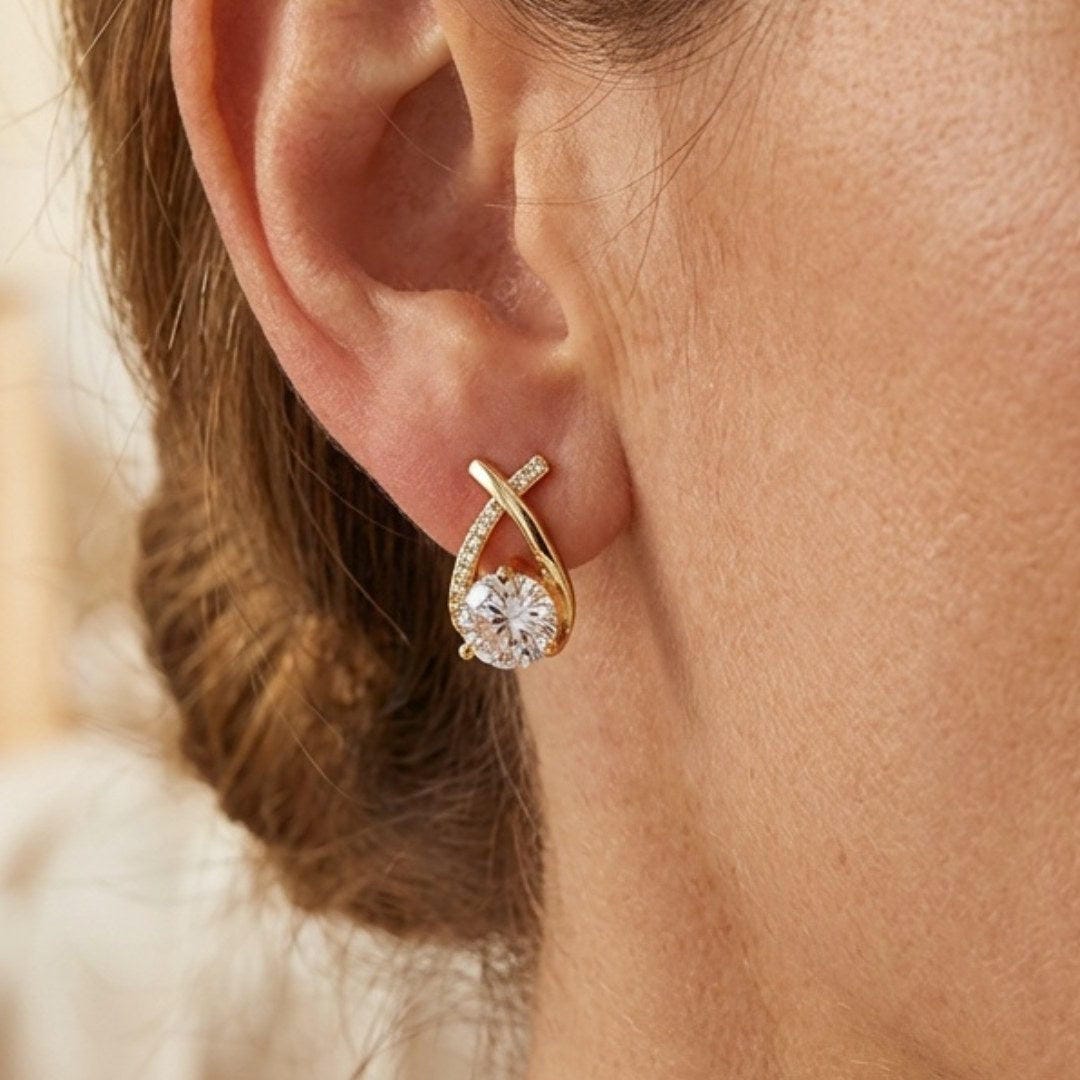 Luxe Twisted Drop Cubic Stud Earrings