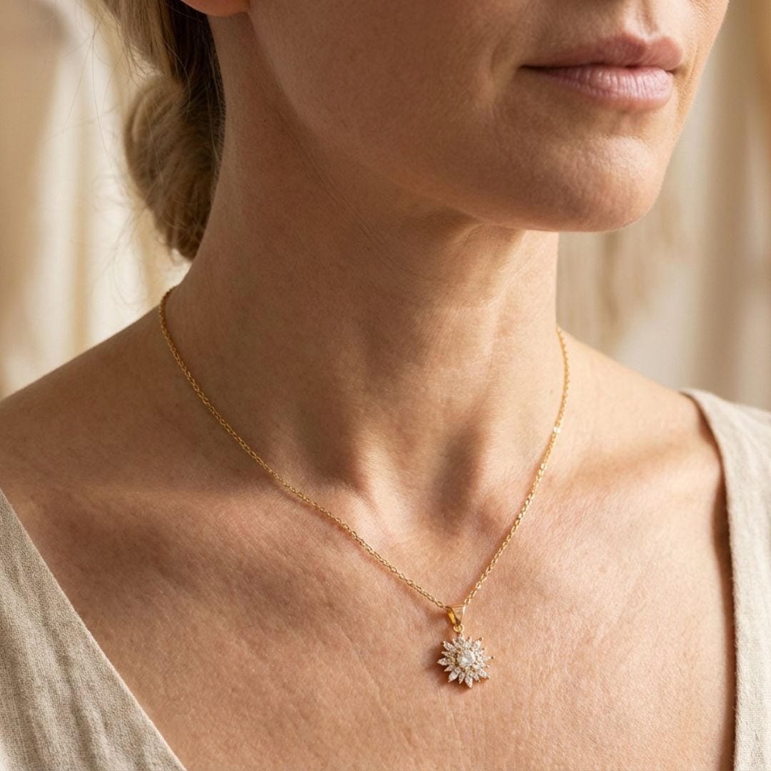 Trendy Silver Sunflower Zircon Necklace & Earring Set