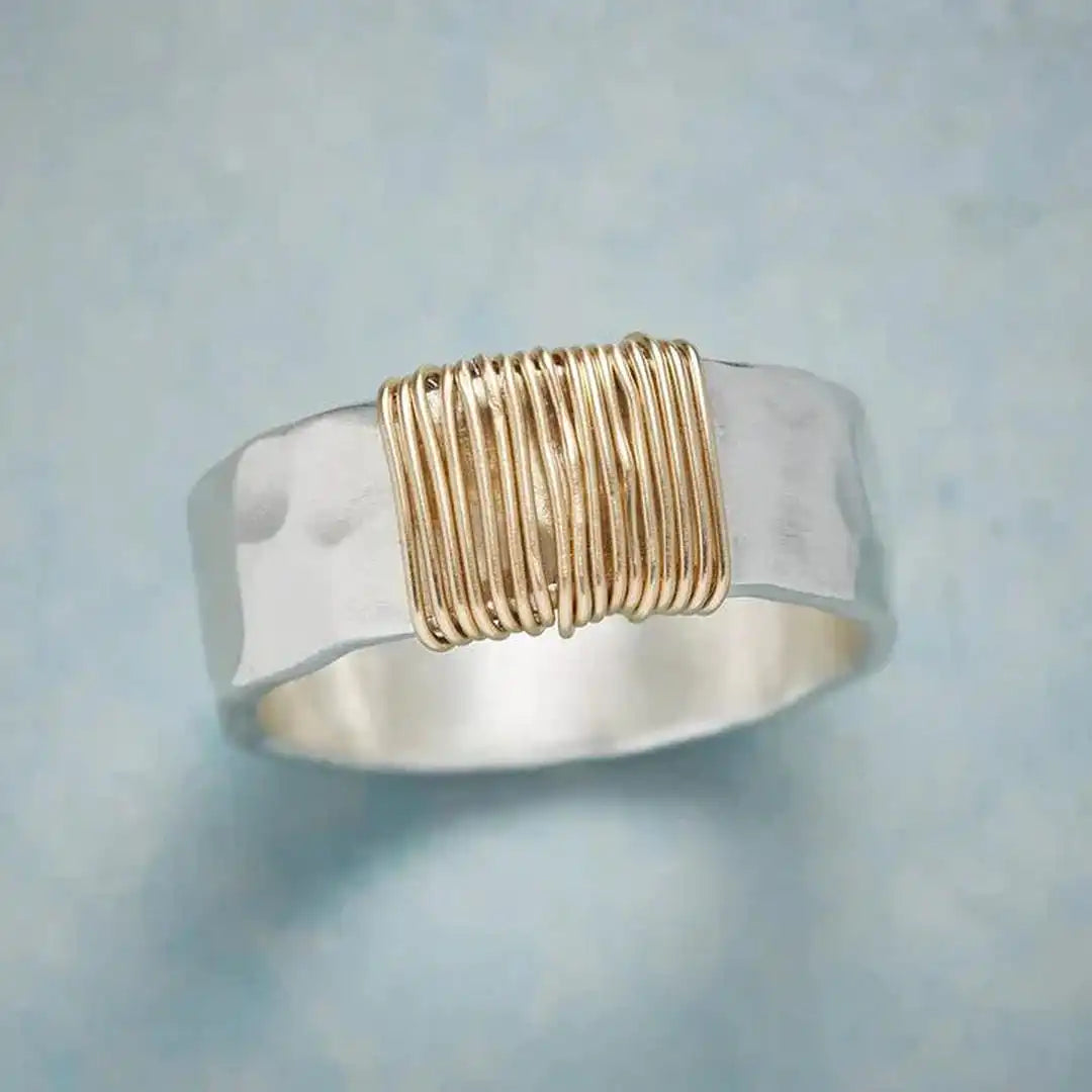 Golden Wire Silver Ring