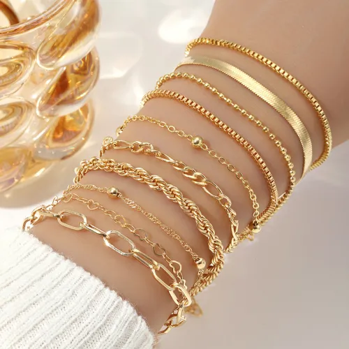 Stackable Bracelet Gold Pearl Set